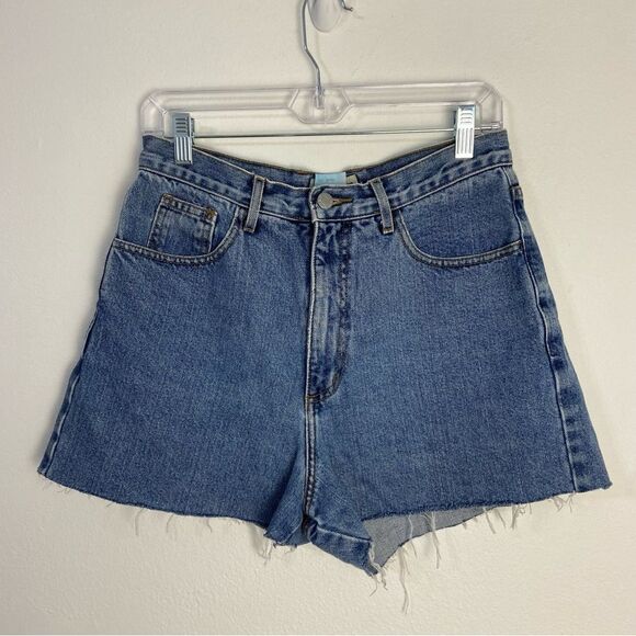 Vintage 90s Guess Jeans Womens 31 Shorts Blue High-Waisted Frayed Hem Streetwear - Picture 1 of 10